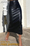 yipinpay 2023 Fashion Women Black White PU Leather Long Skinny Skirt Sexy Club Y2K High Waisted Split Skirt Autumn Winter 2023