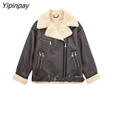 Yipinpay Winter Female Thicken Patchwork Jackets 2023 Fleece Warm Long Sleeve Zipper Coats Loose Vintage Female Waistcoat Chic Tops
