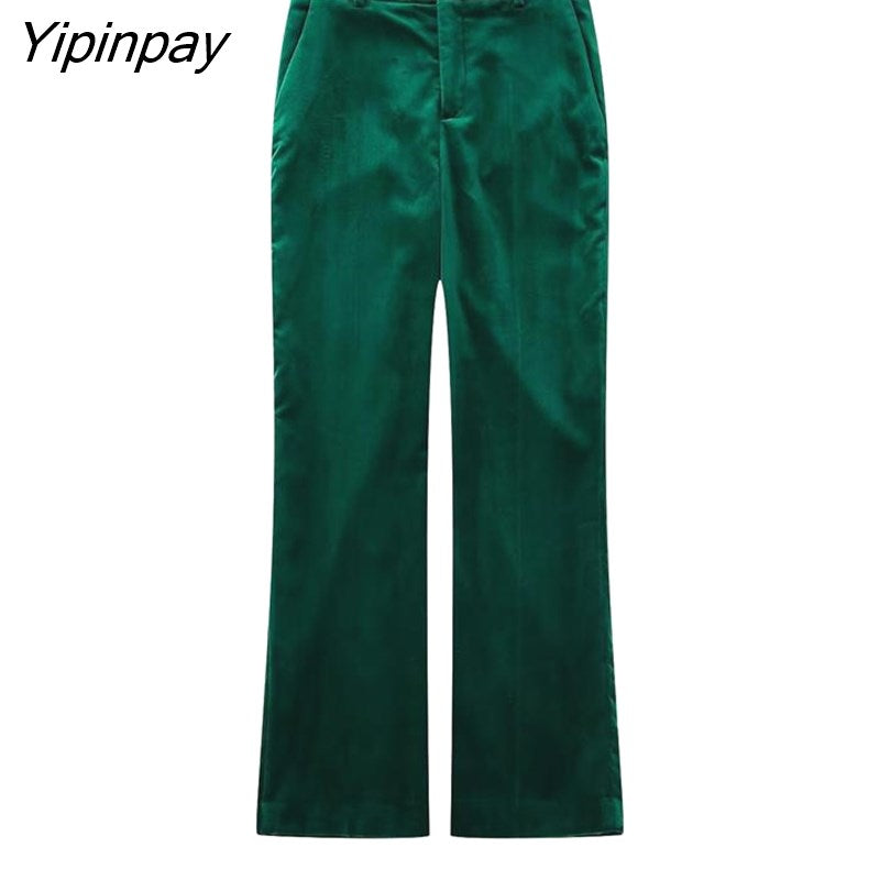 Yipinpay New Women Autumn Velvet Blazer Pants Set 2023 Fashion Office Single Button Jacket Coat Female Oversize Clothes Outerwear