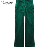 Yipinpay New Women Autumn Velvet Blazer Pants Set 2023 Fashion Office Single Button Jacket Coat Female Oversize Clothes Outerwear