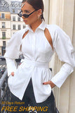 Yipinpay White Button Up Shirt Women Blouse 2023 Autumn Long Sleeve Lace Up Y2K Tops Femme Cut Out Turn-down Collar Tee Shirts