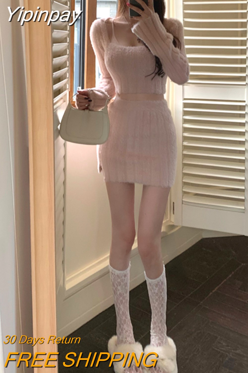 Yipinpay Autumn Knitted 2 Piece Dress Set Woman Slim Bodycon Y2k Mini Skirt + Long Sleeve Fairy Crop Tops Female Casual Korean Suit