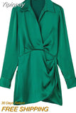 Yipinpay 2023 Satin Shirt Dress Woman Multicolor Short Dresses For Women Long Sleeve Mini Dress Elegant Casual Women's Dresses