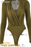 Yipinpay Autumn Black Long Sleeve Bodysuit Women Tops 2023 V Neck Bodycon Sexy Body Overalls Femme Elegant Night Party Bodysuits