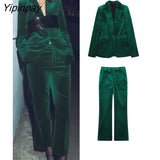 Yipinpay New Women Autumn Velvet Blazer Pants Set 2023 Fashion Office Single Button Jacket Coat Female Oversize Clothes Outerwear