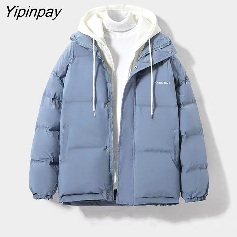 Yipinpay Thicken Women Coats And Jackets Winter Casual Fake Two Piece Cotton Jacket Stitching Hood