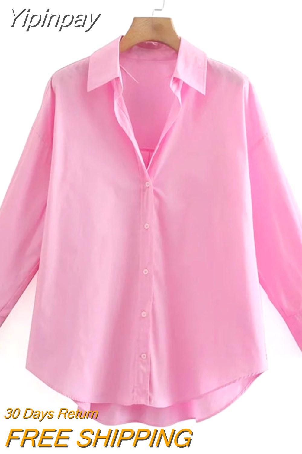 Yipinpay Top Woman Yellow Button Up Shirt Women Long Sleeve Spring 2023 Office Blouse Female Asymmetric Hem Chic Pink Shirt