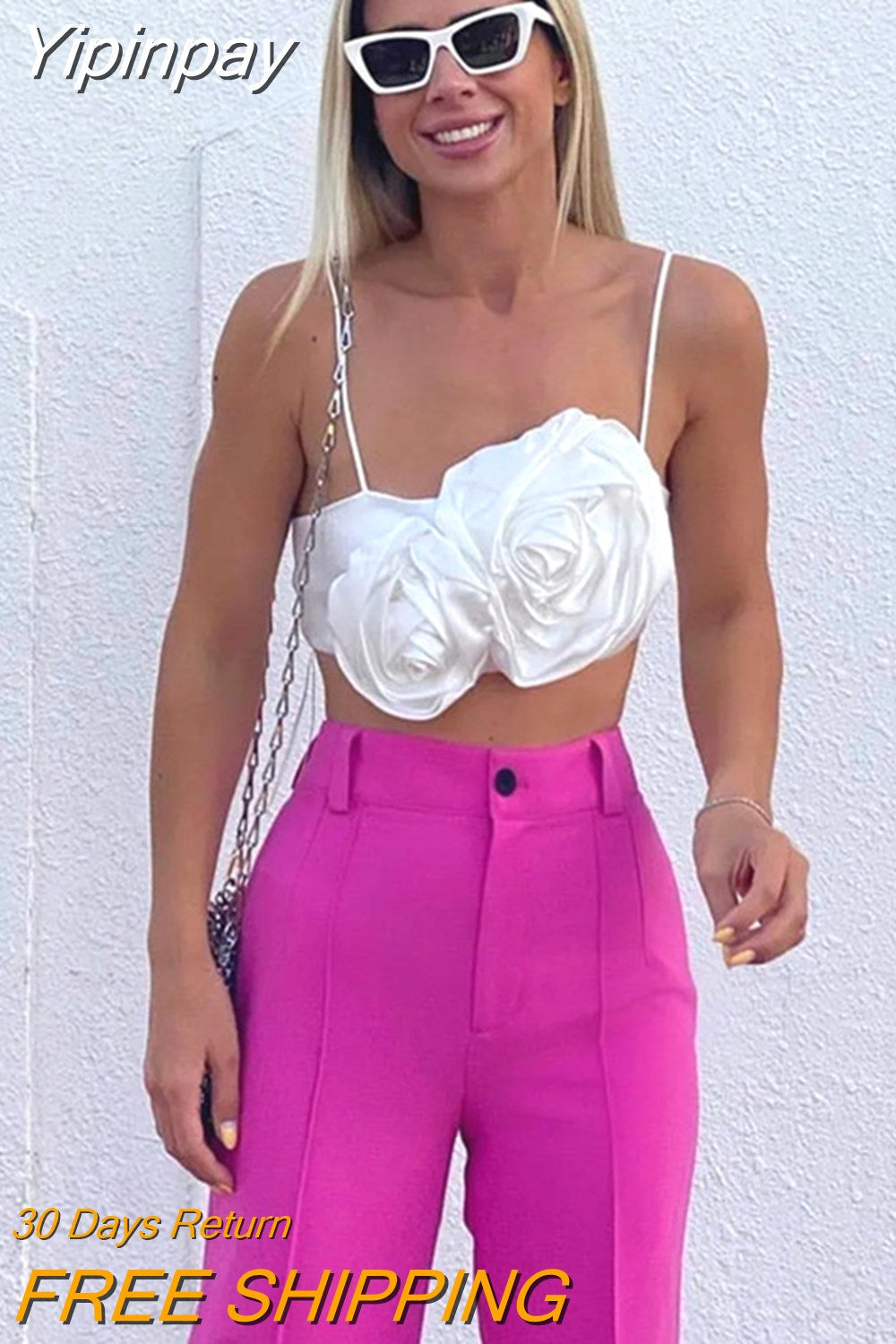 Yipinpay Raised Floral Crop Top Women White Tank Top Woman Party Off Shoulder Sexy Tops Y2k Cropped Blouse Sleeveless Summer Tops