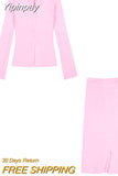 Yipinpay Spring 2 Piece Dress Set Pink Knitted Sweater Clothing Casual Cardigan Tops + Slim Elegant Midi Skirt Korea Suit Woman Chic