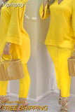 Yipinpay Sleeve V-Neck Casual Top & Pants Set Two Piece Sets Womens Outifits 2023 Summer Female Fashion Casual Suit