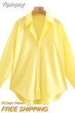 Yipinpay Top Woman Yellow Button Up Shirt Women Long Sleeve Spring 2023 Office Blouse Female Asymmetric Hem Chic Pink Shirt