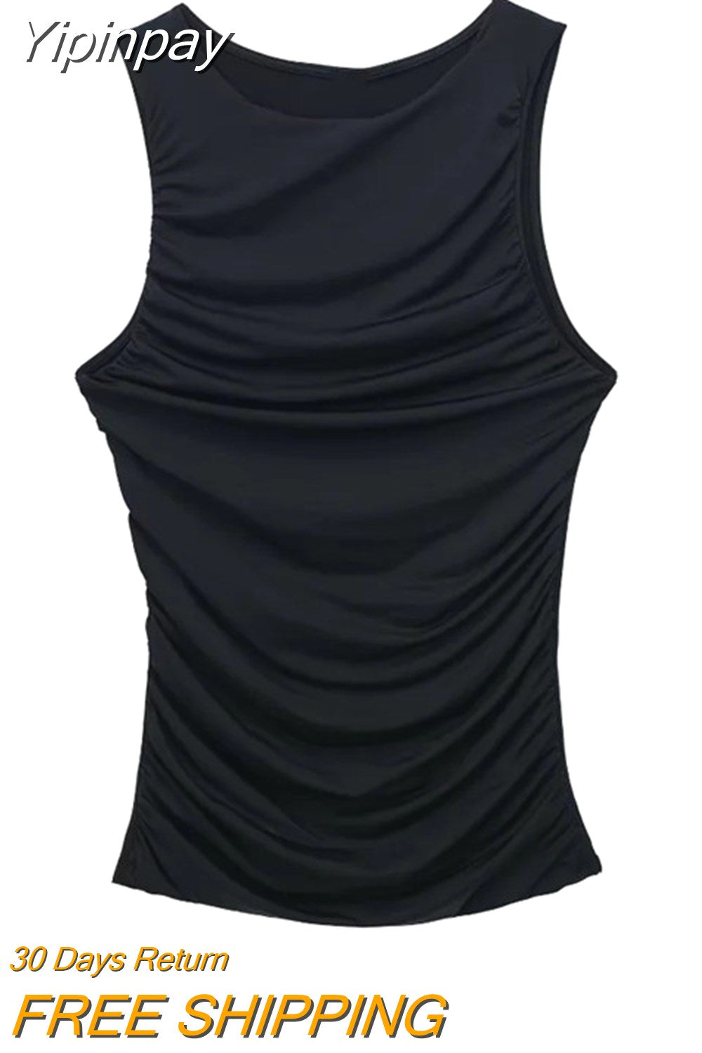 Yipinpay 2023 Black Crop Top Women Ruched Tank Tops Y2k Streetwear White Sleeveless Top Female Fashion Summer Sexy Tops Woman