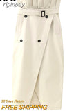 Yipinpay 2023 Paperbag Long Skirt Women Gabardine High Waist Wrap Skirt Women Fashion Slit Midi Skirts Elegant Women's Skirts