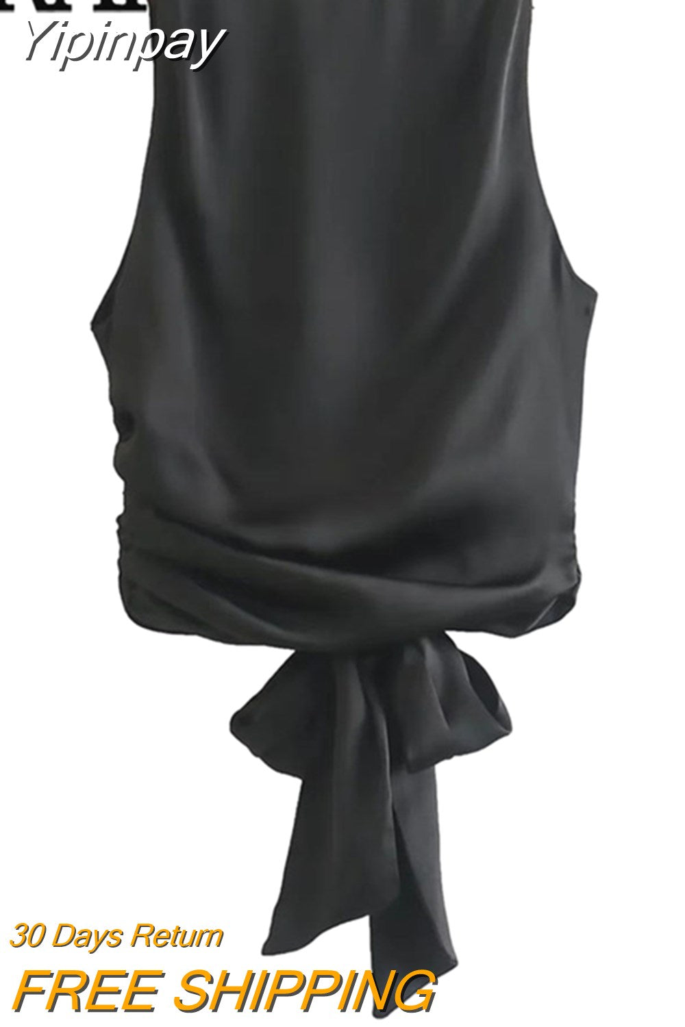 Yipinpay Backless Crop Top Women Satin Black Top Female Tied Sleeveless Tank Tops For Women Fashion Y2k Streetwear Sexy Tops Woman