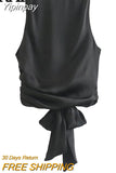 Yipinpay Backless Crop Top Women Satin Black Top Female Tied Sleeveless Tank Tops For Women Fashion Y2k Streetwear Sexy Tops Woman