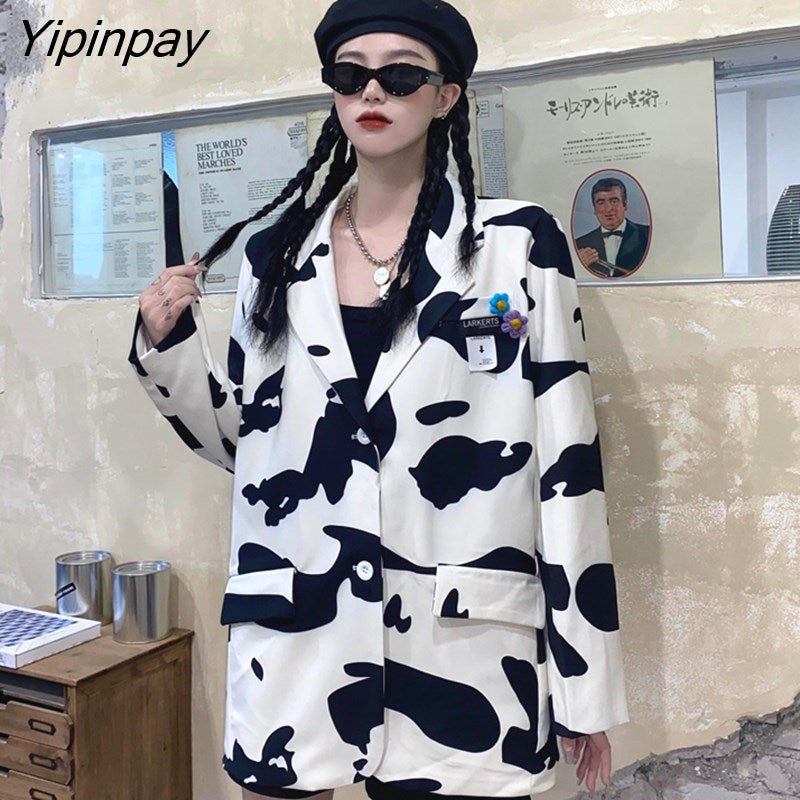 Yipinpay Women suits Patchwork suit coat Loose Long Elegant ladies overcoat Casual female suit 2023 HOT women jacket
