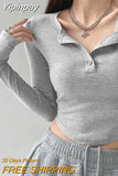 Yipinpay Long Sleeve T-shirt Women New Irregular Fitness O-neck Cropped Tops Woman Clothing Spring Autumn