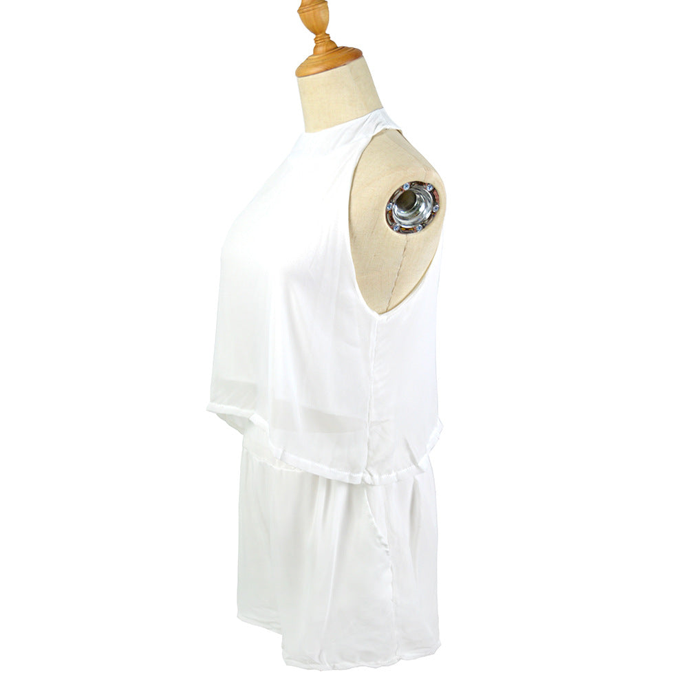 Yipinpay Women's Fashion Sexy Hanging Neck Sports Chiffon Shirt Two-Piece Set Of Casual Shorts