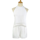 Yipinpay Women's Fashion Sexy Hanging Neck Sports Chiffon Shirt Two-Piece Set Of Casual Shorts