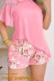 Yipinpay Peice Set Asymmetrical Hem Top & Floral Print Shorts Set Women Casual New Fashion 2023 Summer