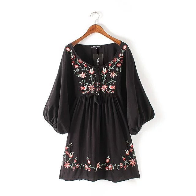 Yipinpay New Flower Embroidered Jacquard Medium-Sleeved Dress In Early Spring 2024