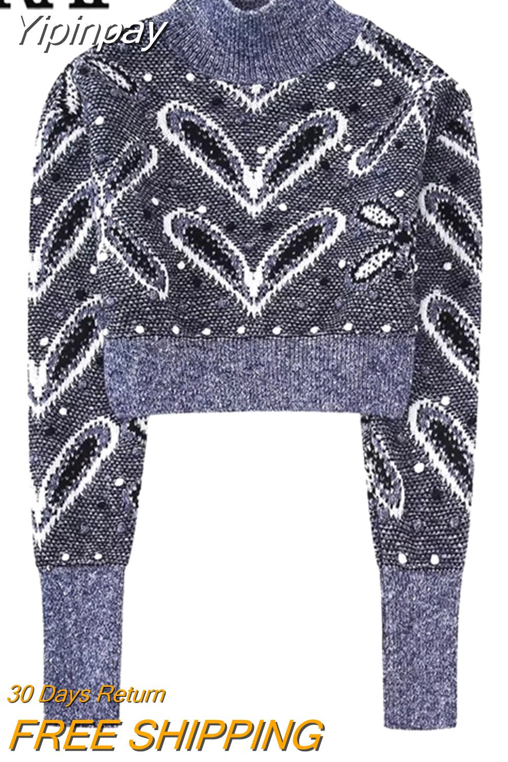 Yipinpay Turtleneck Cropped Sweater Women Jacquard Knitted Sweater Woman 2023 Long Sleeve Knit Top Pullover Winter Women's Jersey