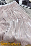Yipinpay 2023 New Stylish Chiffon Pleated Skirt Women Solid Color Elegant Luxury Princess Fairy Midi Skirts Ladies Gentle Jupes