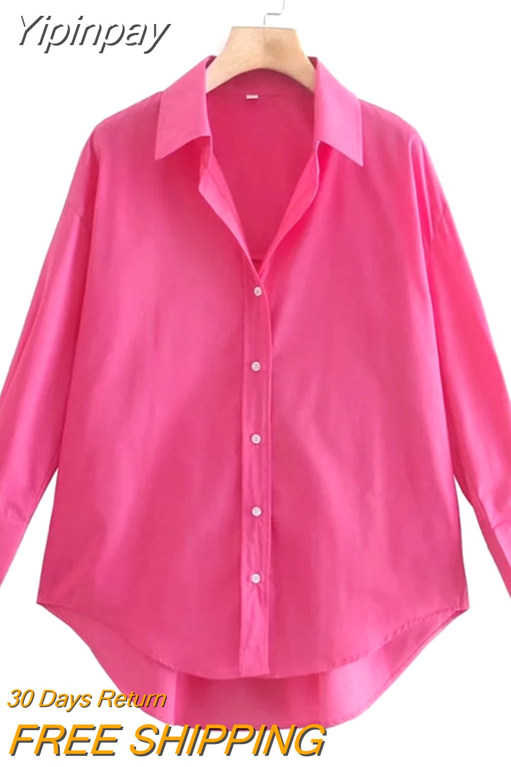 Yipinpay Top Woman Yellow Button Up Shirt Women Long Sleeve Spring 2023 Office Blouse Female Asymmetric Hem Chic Pink Shirt