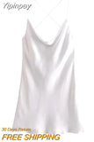 Yipinpay 2023 Green Slip Dress Woman Mini Satin Dress Women Backless Pink Summer Dresses Thin Straps White Black Night Dresses
