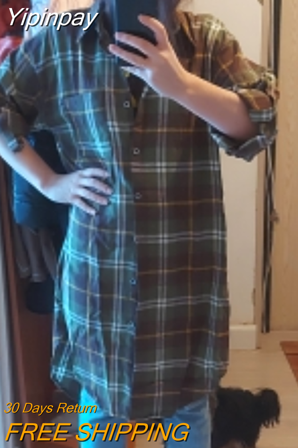 Yipinpay friend tunic women's casual Korean top women's autumn Street shirt retro large Plaid