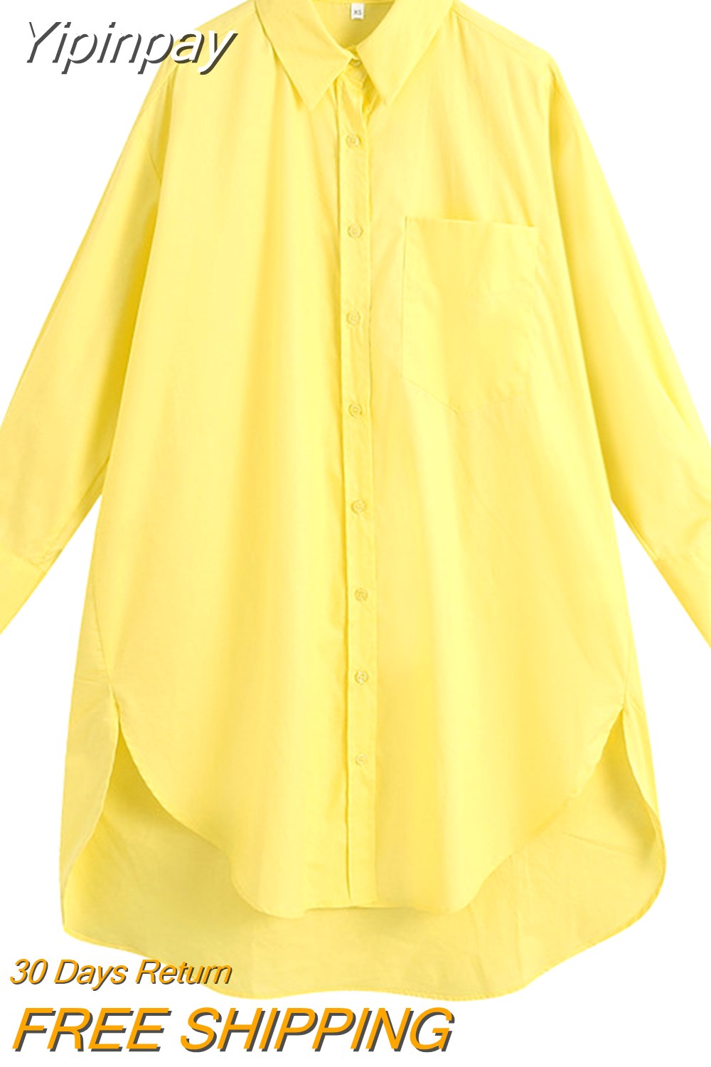 Yipinpay Oversized White Shirt Women 2023 Autumn Long Sleeve Collared Button Up Long Shirts Ladies Asymmetric Hem Casual Tops