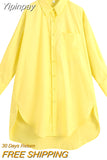 Yipinpay Oversized White Shirt Women 2023 Autumn Long Sleeve Collared Button Up Long Shirts Ladies Asymmetric Hem Casual Tops