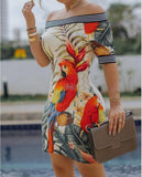 Yipinpay Shoulder Digital Printing Slim Sexy Pencil Skirt