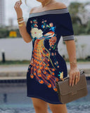 Yipinpay Shoulder Digital Printing Slim Sexy Pencil Skirt