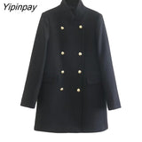 Yipinpay 2023 New Winter Solid Coat Women Double Breasted Long Sleeve Jacket Outwear Warm Basic Female Fashion Overcoat