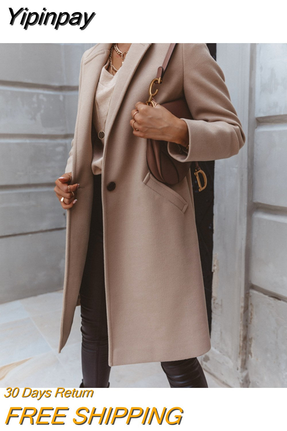 Yipinpay hot style autumn and winter color lapel mid-length button woolen coat coat women's clothing