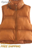 Yipinpay 2023 Winter Black Cropped Vest Coat Women Fashion Keep Warm Sleeveless High Collar Zip Up Wasitcoats Woman Casual Vest Top