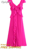 Yipinpay 2023 Chiffon Ruffle Dress Woman Short Sleeve Long Dresses Women Summer Midi Party Dresses Backless Elegant Evening Dress