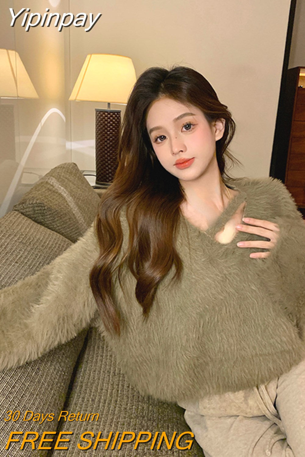 Yipinpay Sweater Clothing Slim Pure Color Long Sleeve Pullover Woman Casual Y2k Crop Tops Korean Fashion Office Lady 2023 Winter