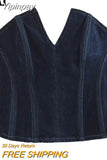 Yipinpay 2023 Denim Corset Top Female Summer Off Shoulder Tops For Women Blue Sleeveless Backless Bustier Top Woman Slit Sexy Tops