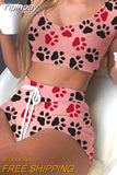 Yipinpay Lips Print Sportswear Women's 2023 Summer Crop Top And Drawstring Biker Shorts Matching Two Piece Sets