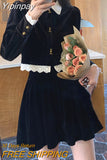 Yipinpay Autumn Velvet Suit Long Sleeve Lace Crop Tops + Pure Color Slim Mini Skirt Woman Vintage 2 Piece Dress Set Korean Fashion