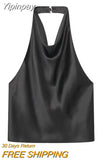 Yipinpay Satin Halter Top Female Sexy Backless Top Woman Party Night Off Shoulder Tops For Women 2023 Fashion Sleeveless Crop Top
