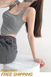 Yipinpay Tank Tops Women Tight Fishbone Sleeveless Crop Top Korean Fashion Solid Square Collar Vest Female 2023 New