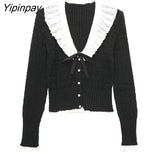 Yipinpay 2023 Autumn Women Knitted Coats Harajuku Fashion Peter Pan Collar Cardigan Sweater Single Breasted Long Sleeve Sweater