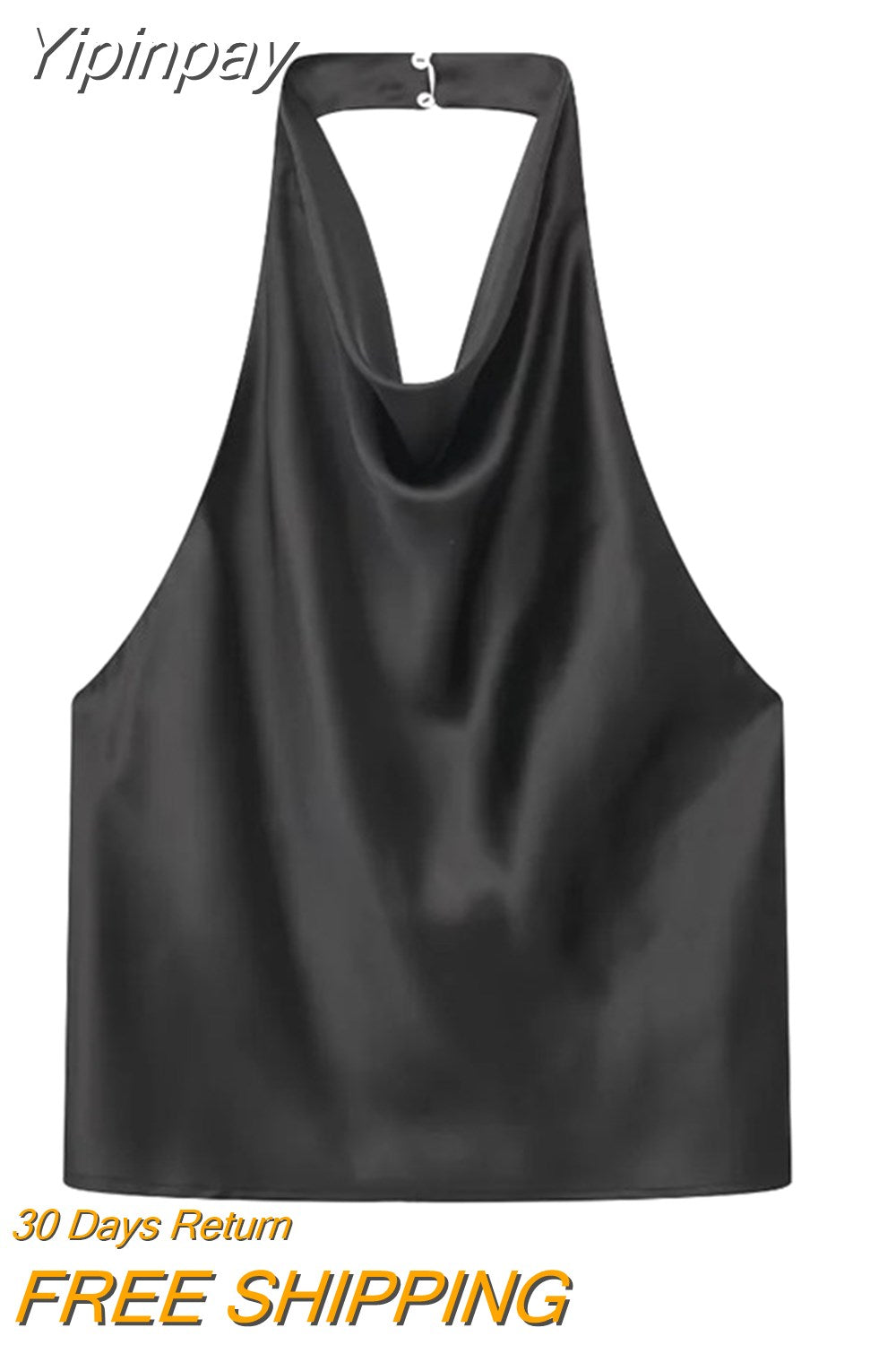 Yipinpay 2023 Black Crop Top Women Satin Halter Top Female Backless Sexy Tops Woman Sleeveless Off Shoulder Top Party For Woman