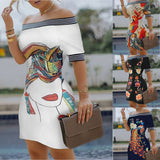 Yipinpay Shoulder Digital Printing Slim Sexy Pencil Skirt