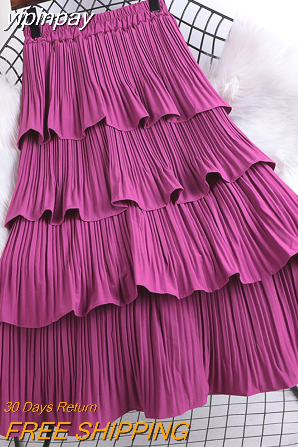 yipinpay 2023 New Fashion High Waist Long Midi Skirt Women Plain Edible Tree Fungus Chic Pleated Skirts Korean Cute White Skirt