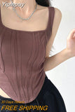 Yipinpay Bright Line Decoration Corset Tops Women Summer New Slim Square Neck Sleeveless Irregular Crop Top Outwear