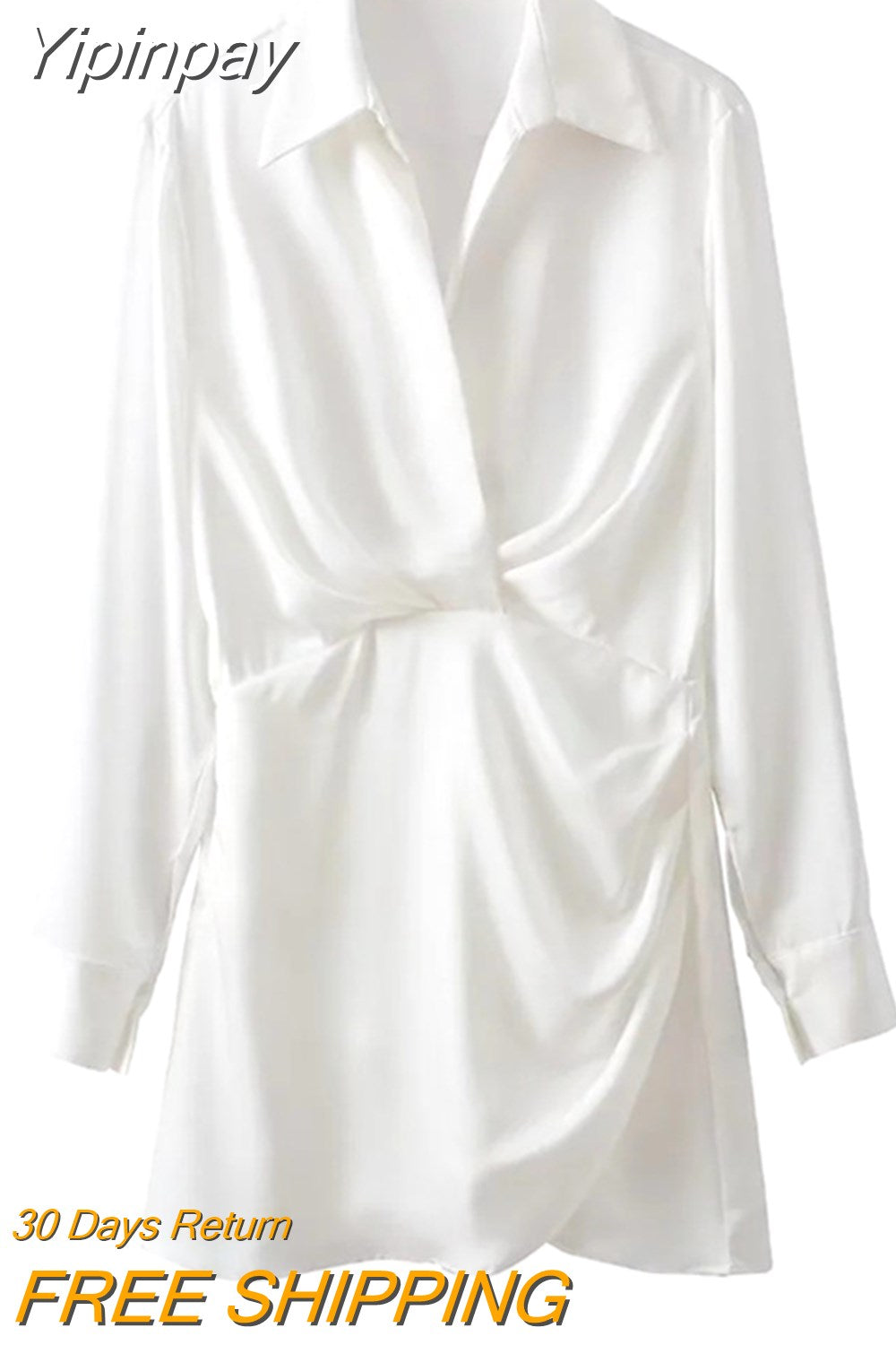 Yipinpay 2023 Satin Shirt Dress Woman Multicolor Short Dresses For Women Long Sleeve Mini Dress Elegant Casual Women's Dresses